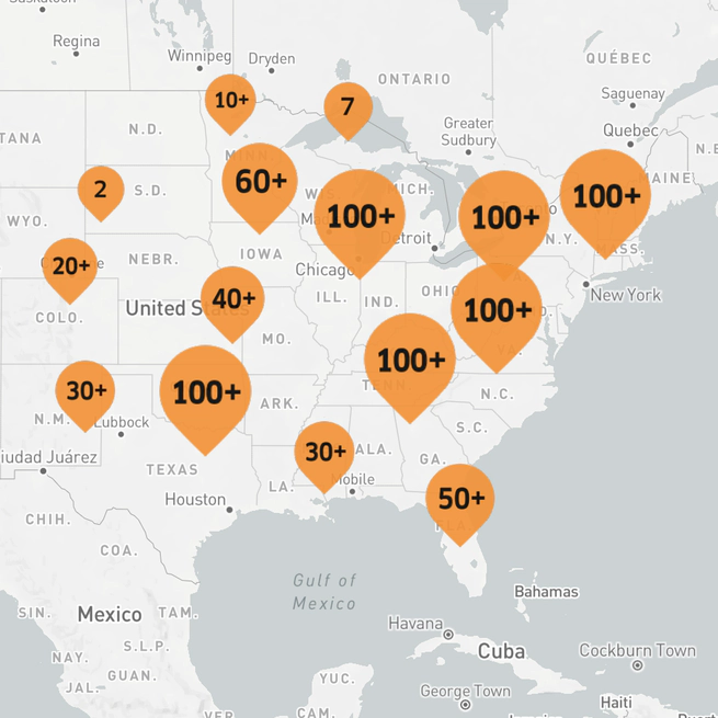 Rhetmap.org Job Locations Map (2012 - 2019)